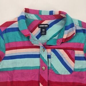Lands End Girls Lightweight Striped Button Down Shirt Size XS 4-5 VGUC
